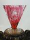 Antique Bohemian Cranberry Cut To Clear Thistle Flower Art Deco Glass Fan Vase