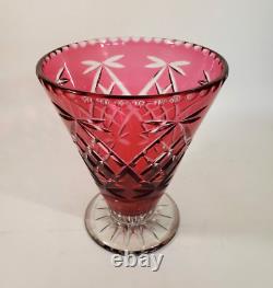 Antique Bohemian Cranberry Glass Vase Cut to Clear Fine Quality Starcut Foot