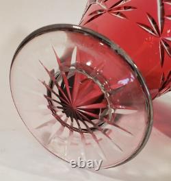 Antique Bohemian Cranberry Glass Vase Cut to Clear Fine Quality Starcut Foot