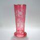 Antique Bohemian Cranberry Overlay Cut To Clear Glass Vase With Roses Gl