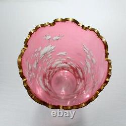 Antique Bohemian Cranberry Overlay Cut to Clear Glass Vase With Roses GL