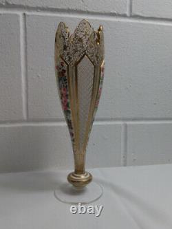 Antique Bohemian Cut Glass Vase Overlay Gilded Panels Enamelled circa 1865