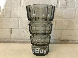 Antique Bohemian Czech Moser Glass Art Deco Smoky Grey Gray Facet Cut Glass Vase