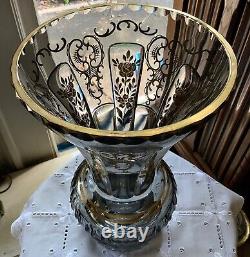 Antique Bohemian Gilt Smokey Charcoal Cut Glass 12 Vase c. 1910-1920