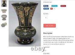 Antique Bohemian Gilt Smokey Charcoal Cut Glass 12 Vase c. 1910-1920