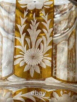 Antique Bohemian Moser Amber Art Glass engraved and Cut-to-Clear Deco Vase