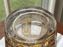 Antique Bohemian Moser Amber Art Glass engraved and Cut-to-Clear Deco Vase