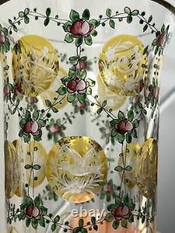 Antique Bohemian Moser Art Glass engraved and Cut-to-Clear Deco Vase