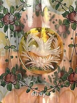 Antique Bohemian Moser Art Glass engraved and Cut-to-Clear Deco Vase