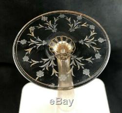 Antique Bohemian Moser Cut & Engraved Gold Gilt 14 1/2 Conical Trumpet Vase