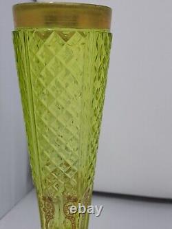 Antique Bohemian Moser Enameled Clear and Yellow Cut Glass Vase 10 1/4 inch