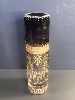 Antique Bohemian Moser Glass Vase/Purple Color/Raised Gold/Czech C. 1920/Flowers