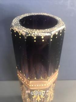 Antique Bohemian Moser Glass Vase/Purple Color/Raised Gold/Czech C. 1920/Flowers
