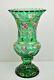 Antique Bohemian Moser Green Crystal Vase Cut Co Clear Hand Painted