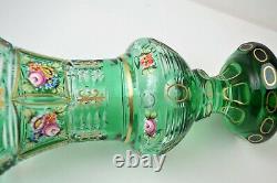 Antique Bohemian Moser Green Crystal Vase Cut Co Clear Hand Painted