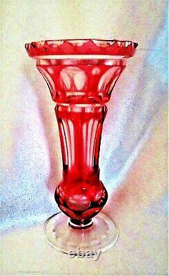 Antique Bohemian Ruby Cut Crystal Vase c. 1900