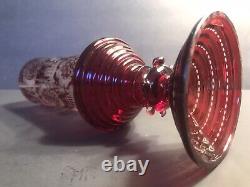 Antique Bohemian glass Vase/Ruby red/Cut glass/Rabbit/Deer/Bird/Castle/C. 1920