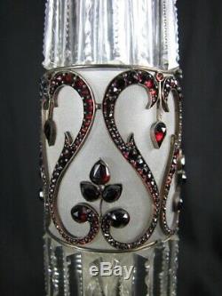 Antique Brilliant Cut Glass Crystal Vase Bohemian Garnet Red Heart Mounts Czech