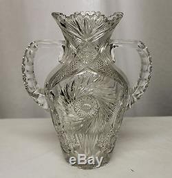 Antique Brilliant Cut Glass Large double handle Vase
