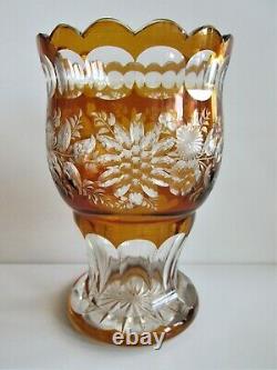 Antique CZECH/BOHEMIAN ART DECO 1930's Amber/Yellow-Cut-To-Clear GLASS VASE