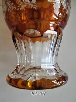 Antique CZECH/BOHEMIAN ART DECO 1930's Amber/Yellow-Cut-To-Clear GLASS VASE