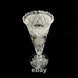 Antique Clear Glass Vase With Hand Cut Floral Design