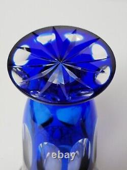 Antique Cobalt Blue Cut To Clear Glass Vase With Sterling Overlay