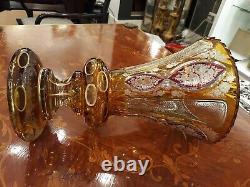 Antique Cranberry Amber Cut Art Glass Bohemian Vase