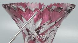 Antique Cranberry Cut To Clear Cut Glass Vase Val St. Lambert VSL Ruby Red GL