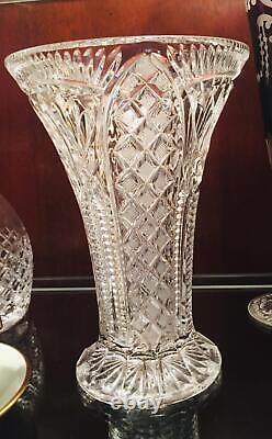 Antique Crystal Vase ABP Cut Glass Trumpet Large Heavy Footed Vtg Minte 8