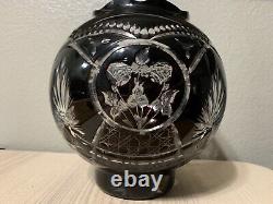 Antique Cut Glass Bowl Vase Ruby Black To Clear Hand Cut Glass Russian Czech