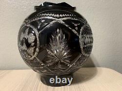 Antique Cut Glass Bowl Vase Ruby Black To Clear Hand Cut Glass Russian Czech
