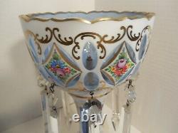 Antique, Cut to Clear Blue Decorated Glass Luster Vase Lamp