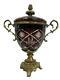 Antique Cut-to-clear Ruby Red Glass And Bronze Urn