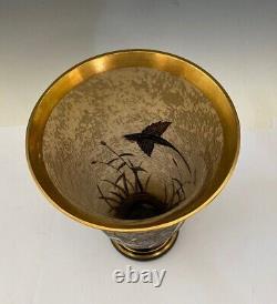 Antique Czech Acid Cut Back Flying Geese Gold Gilt Glass Vase Karl Goldberg