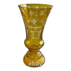 Antique Egermann Bohemian Czech Amber Cut to Clear Glass Vase 12 tall Mint