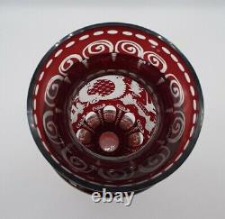 Antique Egermann Cut to Clear Ruby Red Vase Signed