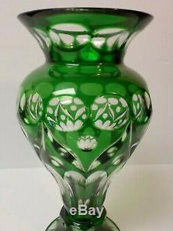 Antique Emerald Green Cut-to-Clear 10 Crystal Vase
