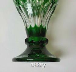Antique Emerald Green Cut-to-Clear 10 Crystal Vase