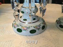 Antique Enameled White Cut To Green Lusters Lustres Moser