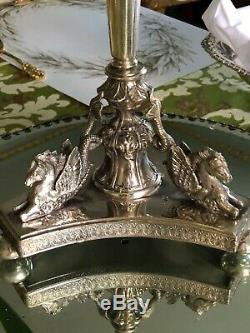 Antique English Silver Plate Epergne with Single Cut-glass Vase 3-Winged Pegasus