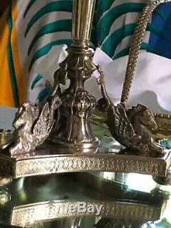 Antique English Silver Plate Epergne with Single Cut-glass Vase 3-Winged Pegasus
