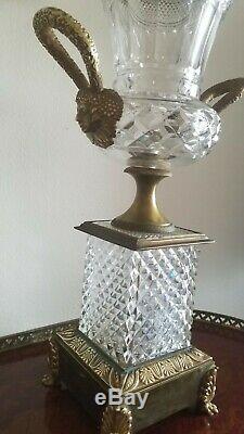 Antique French Cut Crystal & Ormolu Bronze Huge Baccarat Vase