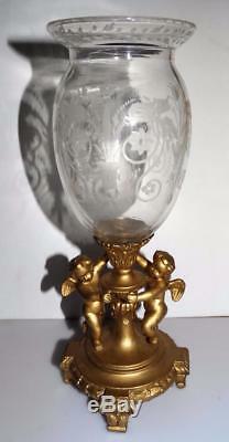 Antique French Gilt Bronze Cherubs holding a Wheel Cut Crystal Vase c. 1880