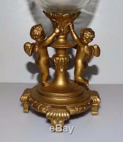 Antique French Gilt Bronze Cherubs holding a Wheel Cut Crystal Vase c. 1880
