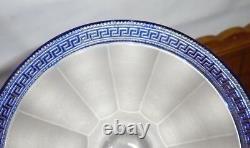Antique Frosted & Cut To Clear Cobalt Blue Glass Comport Compote Tazza Greek Key