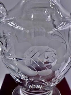 Antique Gorham Cut Crystal Floral Etched 12 Vase with Handles Floral Etched