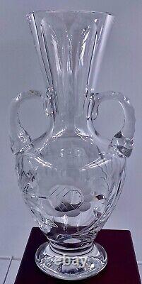 Antique Gorham Cut Crystal Floral Etched 12 Vase with Handles Floral Etched