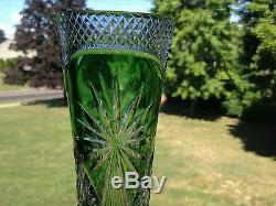 Antique Green To Clear Cut Glass Vase