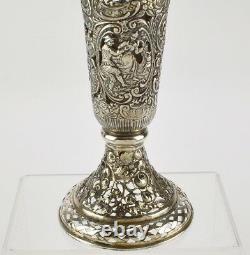 Antique Hanau Germany 800 Silver Cut Glass Vase